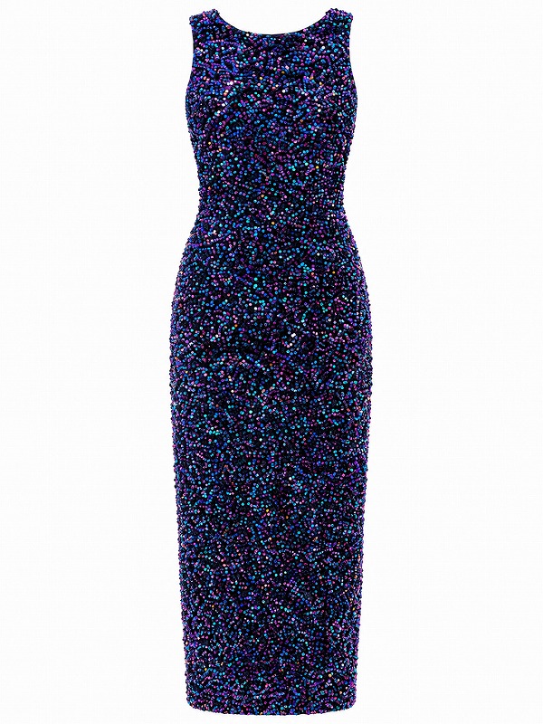 【新品DRESS 997】総スパンコールバックオープンタイトミディアムドレス マルチカラー【TOPSHOP】